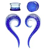 Spiral Glass Ear Tapers 00 Gauge Blue Ink Glow in the Dark with Plugs (10mm) - 4 Pieces