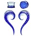 Spiral Glass Ear Tapers 00 Gauge Blue Ink Glow in the Dark with Plugs (10mm) - 4 Pieces