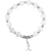 CENWA Lung Cancer Awareness Ribbon White Beads Bracelet Lung Cancer Awareness Gift For Her
