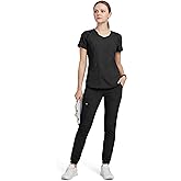 AllHeart Scrubs For Women Set Layered V-Neck Top & Mid Rise Pull-On Jogger Scrub Pant, 6 Pockets Medical Uniform
