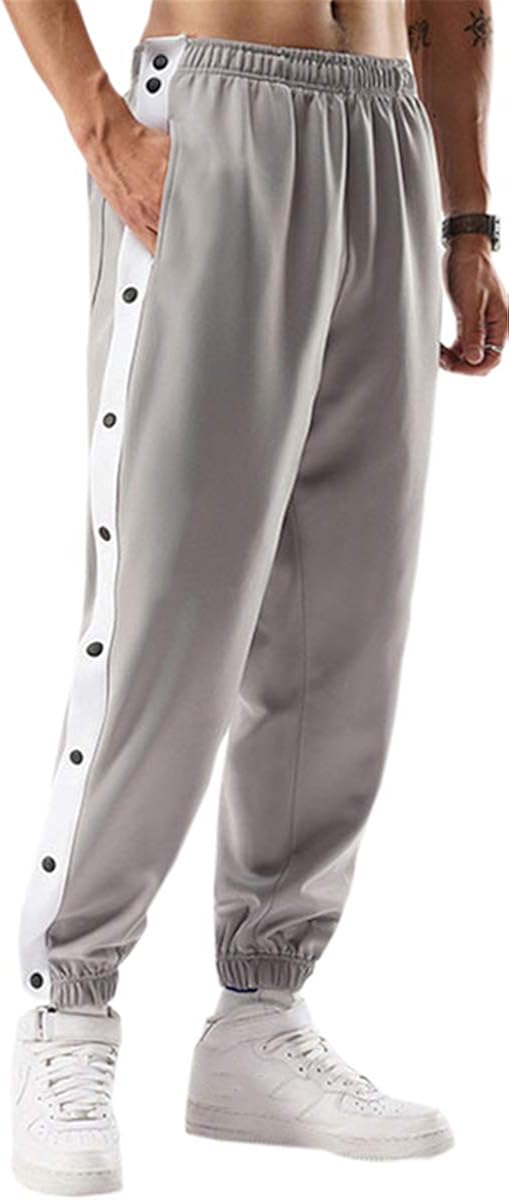 Men's Jogging Track Pants, Side Striped High Split Full Snap Button