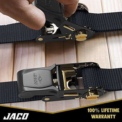 JACO-Ratchet-Tie-Down-Straps-4-Pack-1-in-x-15-ft-AAR-Certified-Break-Strength-1823-lbs-Cargo-Tie-Down-Set-with-4-Utility-Ratchet-Straps-4-Bundling-Straps-and-Accessories-Black