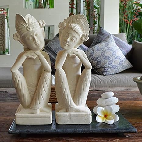 Amazon 石像 オブジェ 庭 置物 石彫り ストーン バリ雑貨 アジアン雑貨 アジアンインテリア おしゃれ リゾートホテル仕様 バリニーズペア30cmf 置物 オブジェ オンライン通販