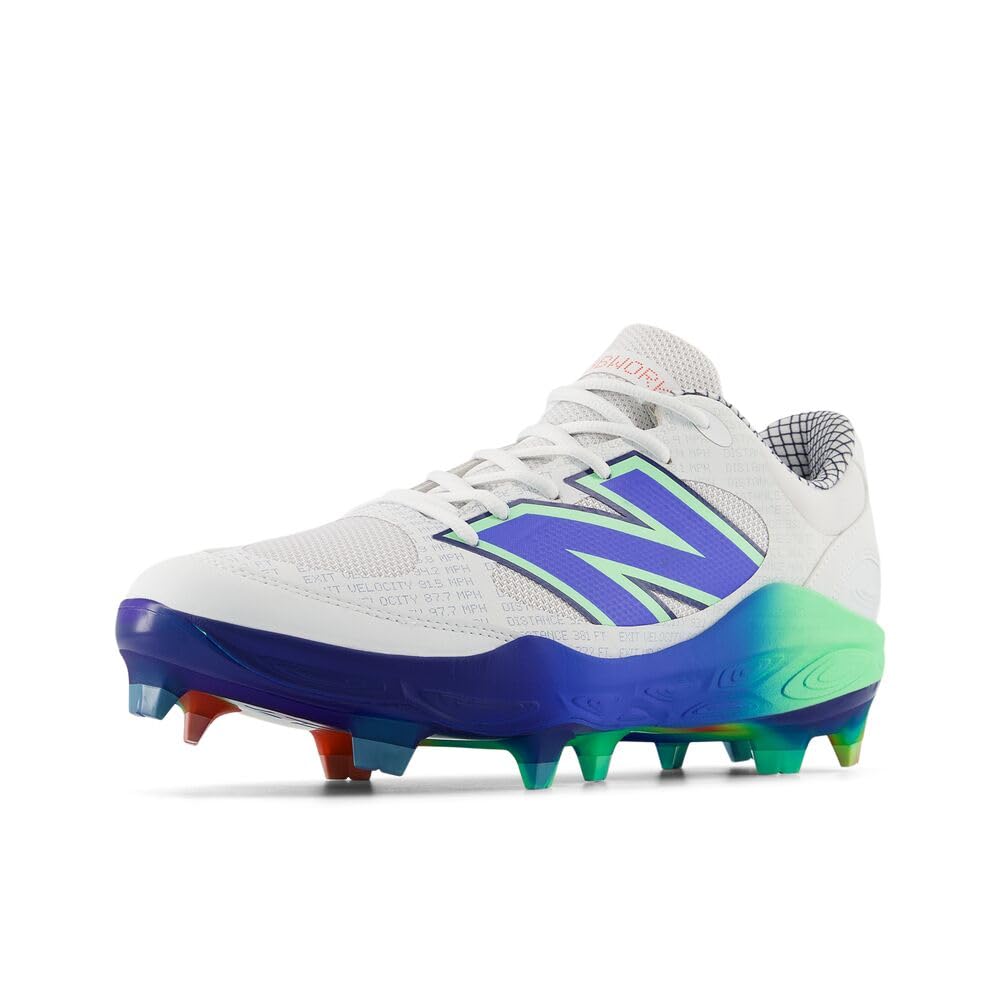 New Balance Men's Fresh Foam 3000 V7 Molded Baseball Shoe, White/Electric Jade/Bright Lapis, 14 M Image