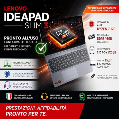Lenovo, Ryzen 7 170.8 Core Laptop, 16GB DDR5 Ram, 15.3 Inch IPS Display WUXGA FHD+, 512GB PCI Nvme SSD, Wi-Fi 6, Bt, USB Type-C, Backlit QWERTY Keyboard, Ready to Use