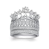 .925 Sterling Silver Cubic Zirconia Crown Tiara 2 Band Set Ring