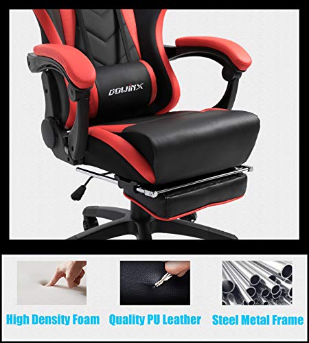 Dowinx-Sedia-Gaming-Sedia-Ergonomica-da-Corsa-reclinabile-con-Massaggio-Supporto-Lombare-Poltrona-da-Ufficio-per-Computer-Sedie-da-Gioco-in-Pelle-E-Sport-con-poggiapiedi-a-Scomparsa-NeroRosso