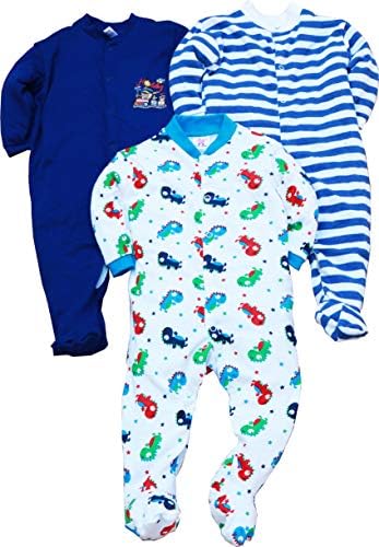 Gopuja New Born Baby Multi-Color Long Sleeve Cotton Sleep Suit Pack of 3 Plus One Bodysuit Onesie Free.