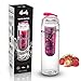 Basily Elite Infuser Water Bottle - 28 ounce - Made with Commercial Grade Tritan - PLUS Recipe Ebook INCLUDED (Red), Red