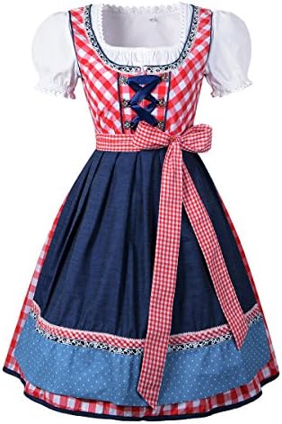 Canvalite Women Christmas Cosplay Dirndl Set - 3pcs Maid Dress, Blouse, Apron for Christmas Eve Party