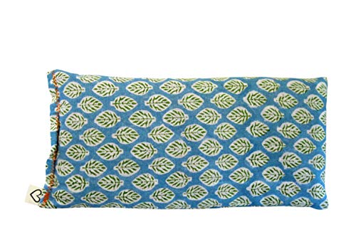 Scented Yoga Eye Pillow – Lavender Flax Seed – 4 x 8.5 – Block Printed – Soft Cotton – Organic Naturally Soothing – leaf aqua blue green
