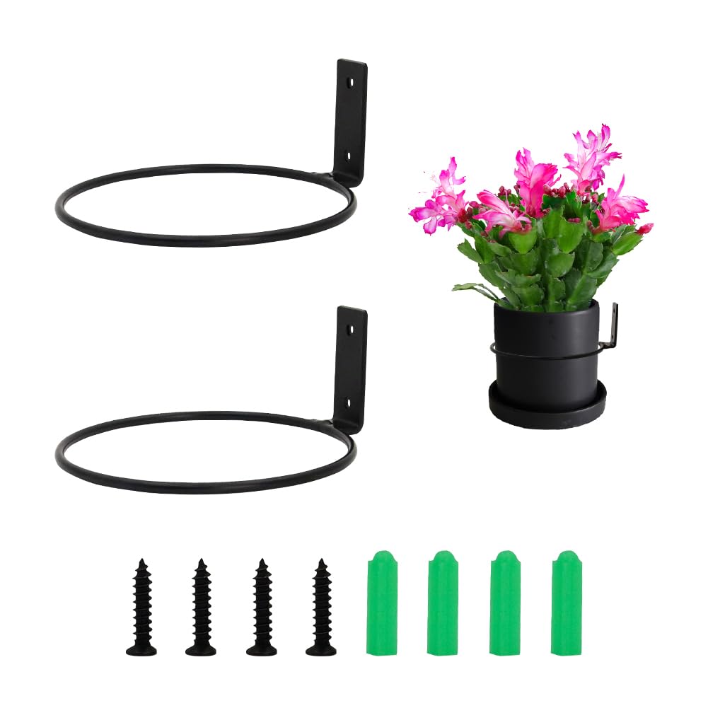 Houtokit 2Pcs Black 6 Inch Wall Mounted Flower Pot Holder Planter, Indoor/Outdoor, Set of 2