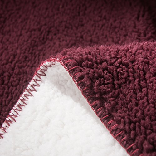 HYSEAS Sherpa Throw Blanket Burgundy and White - Super Soft Plush Cozy Warm Reversible Solid Blanket for Couch, Bed, Chair, Sofa - 50x60 Inch
