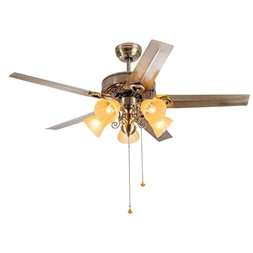 Wolland 48 Rustic Led Ceiling Fan With 5 Light Fixture And 5 Metal