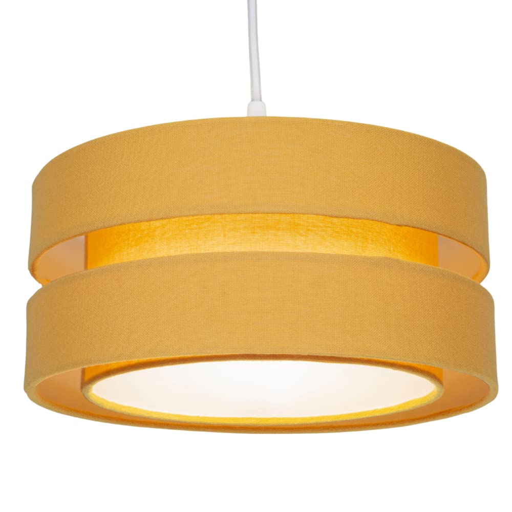 Contemporary Quality Mustard Ochre Linen Fabric Triple Tier Ceiling Pendant Light Shade | 60w Maximum | Designer Style | 26cm Diameter by Happy Homewares