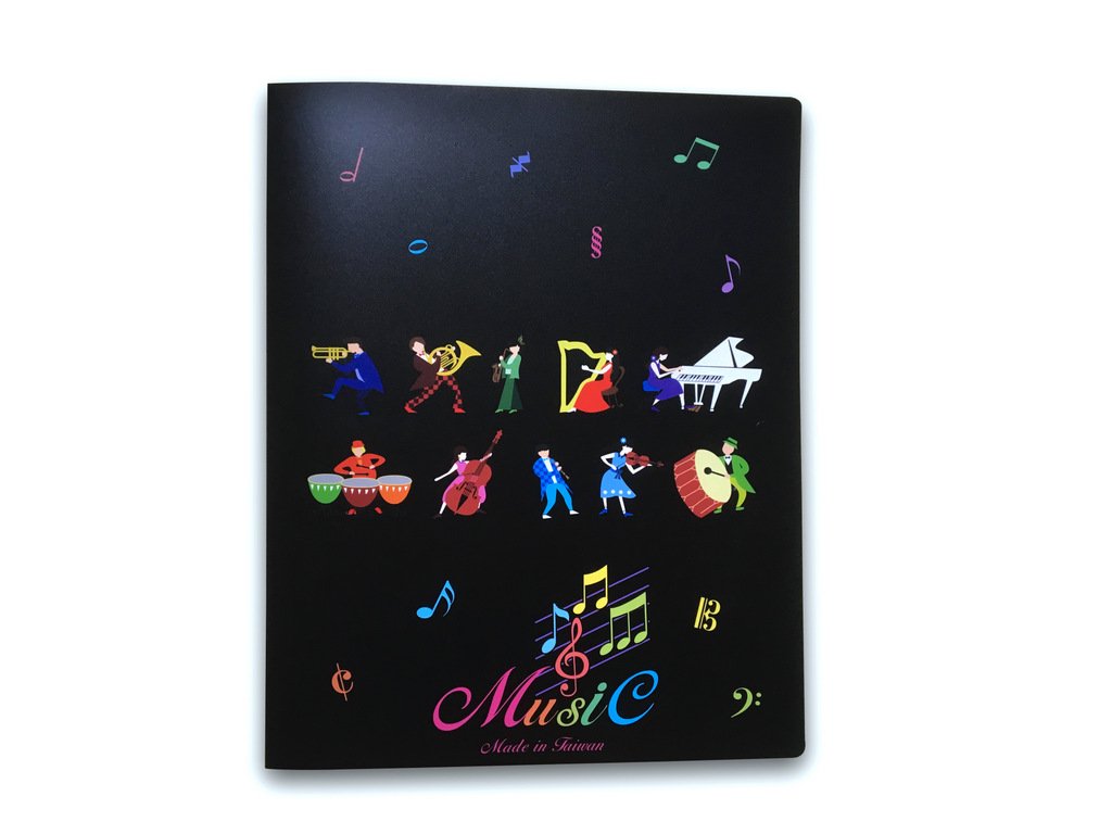 Music Themed A4 Display Book – 20-Pocket Plastic Folder with Soft Cover, Wipe-Clean Instrument Design – Document Organiser for School, Office & Music Students