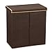 Household Essentials Double Laundry Hamper with Lid, Two Compartments for Easy Sorting with Removable Liner, Collapsible, Brown Linen 5614