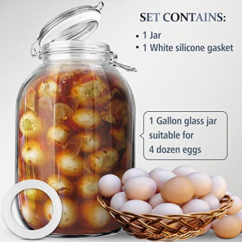 Folinstall 1 Gallon Glass Jar with Lid, Big Pickle Jar with Airtight