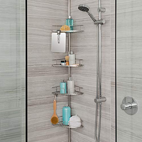 Better Living Products 13406 FineLine 4-Tier Shower Caddy with Mirror, Stainless Steel