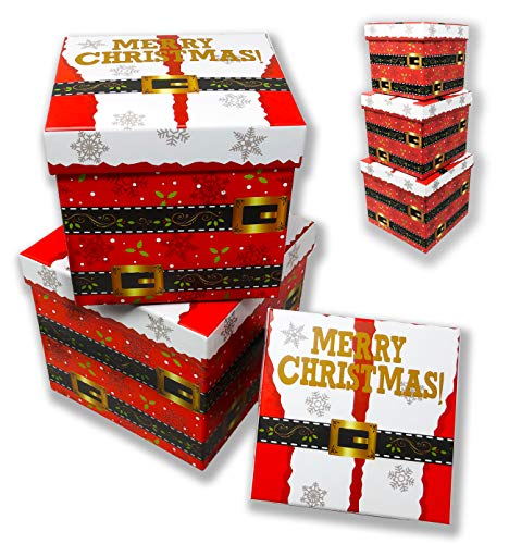 Merry Christmas Santa Nesting Gift Boxes with Ribbon for Gift Wrapping & Holiday Party Decor Medium, Small- Set of 3