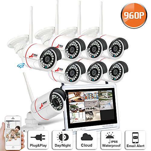 Security Camera System Wireless, ANRAN Wireless Video Surveillance System 8Channel 960P Outdoor Indoor Wireless IP Cameras with 12Inch Monitor NVR, Plug and Play, Easy Remote Access No Hard Drive