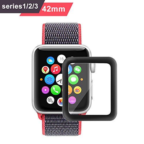 Bestfy 3D Full Coverage Screen Protector for 42mm Apple Watch, Tempered Glass, Anti-Scratch, Bubble-Free for iWatch 42mm with Series 1/ 2/ 3, 1 Pack