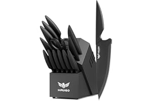 Knife Set - Haugo 15 PCS Kitchen Knife Set with Built in Sharpener - High Carbon German Stainless Steel - Dishwasher Safe Kni