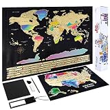 Scratch Off Map of The World - (2-in-1) World Map with Scratch Off USA Map, Gift Messaged Box + Storage Pouch with Bonus Tools - 23.4" x 16.5", Gift Box