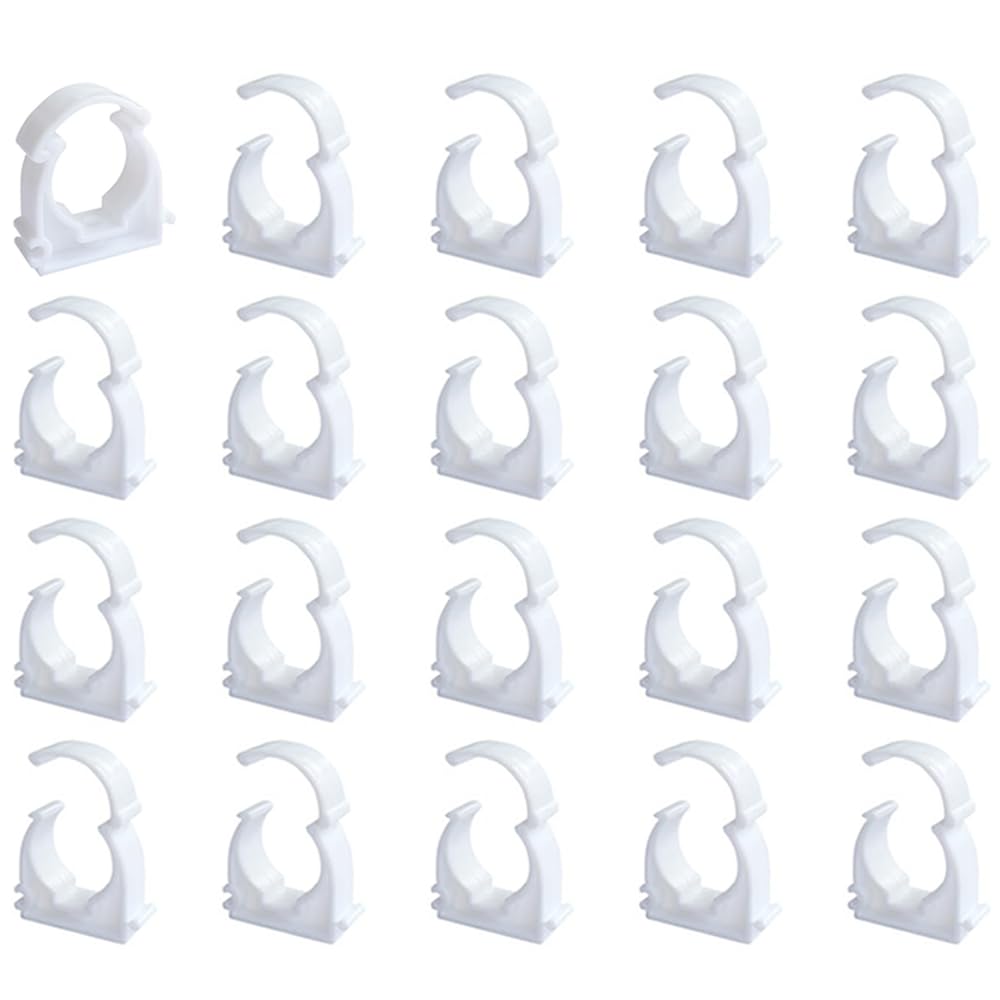 RHQFDM 20 Pieces PPR Pipe Clamps 25mm Tubing Clips White Plastic Water Pipe Fixed Clips Universal Single Pipe Clip Snap Single Hinged Pipe Clamp for Kitchen Swimming Pool,Bathroom Pipe Fitting