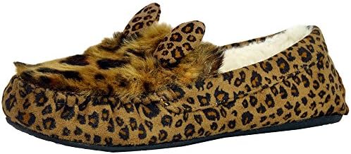 Refresh Footwear Women's Cozy Fleece Lined Warm Winter Cat Ear Animal Slipper (8 B(M) US, Leopard)