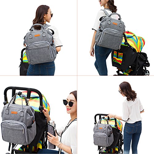 Diaper Bag Multi-Function Travel Waterproof Backpack Baby Nappy Bags, Large Capacity, Stylish and Durable, Gray