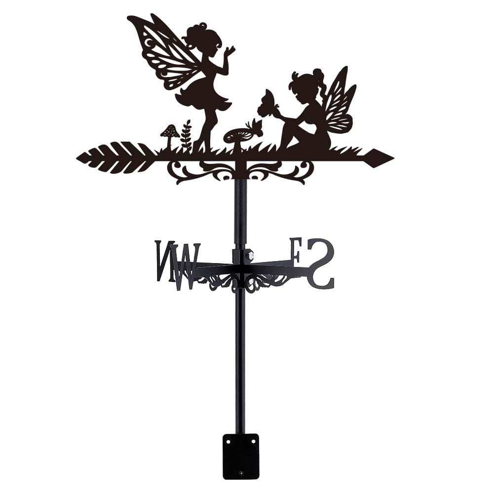SUPERDANT Fairy Weather Vane Meadow Mushroom Weathervane Butterfly Fairy Metal Weathervanes Black Wind Vanes Wind Direction Indicators for Garden Roof Sheds Yard Outdoor Decoration