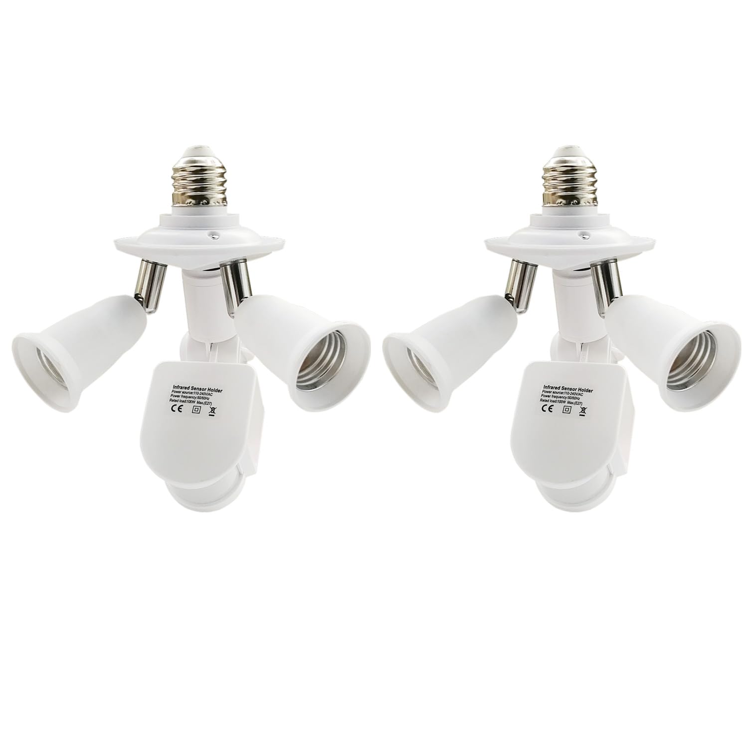 Photo 1 of 2 in 1 Light Socket Extender with Motion Sensor,Auto On/Off Motion Activated Light Sockets,E26/E27 to 2 Bulb Adapter,360 Degree Rotating 180 Degree Bending Indoor for Garage Basement(2 Pack)