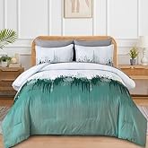 WONGS BEDDING Comforter Set Queen,Aqua 7 Pieces Bed in a Bag Colorful Abstract Art Gradient Comforter Microfiber Bedding Set,1 Comforter, 1 Flat Sheet, 1 Fitted Sheet, 2 Pillow Shams,2 Pillowcases