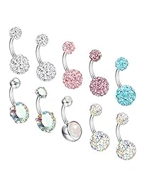 ORAZIO - Piercing de ombligo para mujer y niña, acero inoxidable, circonita cúbica, ópalo