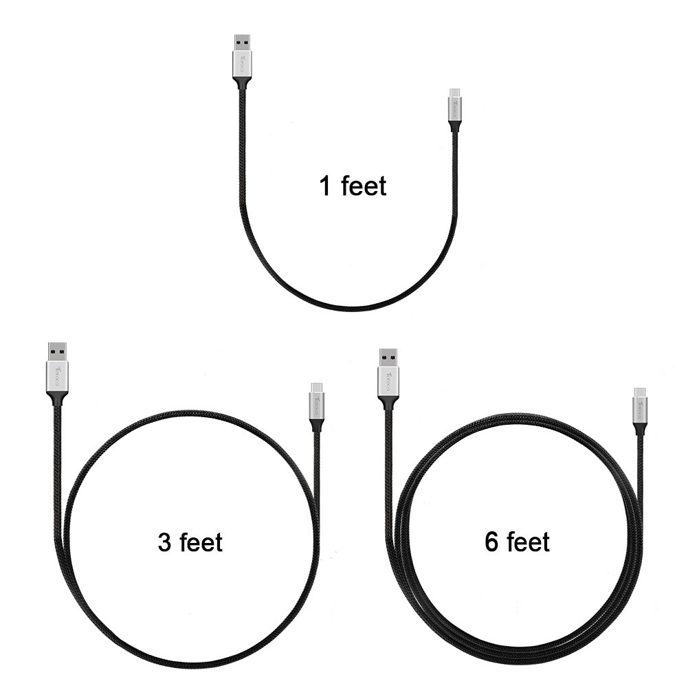 USB-C Phone Charge Cable, Type-C to USB 3.0 Charging Data Line Braided Nylon Power Wire for Samsung Galaxy S8 S8+, Nexus 6P 5X, LG G5 V20, HTC 10, Google Pixel and More-3PCS 3ft x 1, 6ft x 1, 1ft x 1