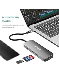 Adaptador USB C HDMI para MacBook Pro 2016 2017, 6 en 1 USB C a salida HDMI, lector de tarjetas SD + MicroSD y 2 puertos USB 3.0 con puerto USB C Power Pass Through