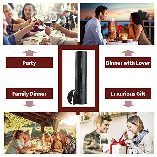 Electric Wine Opener, 5-in-1 Rechargeable Automatic Wine Bottle Cordless Corkscrew Set with Wine Foil Cutter, Wine Vacuum Saver Stopper, Aerator Pourer & USB Charging Cable, Wine Lovers Kit Set