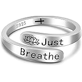 Jewlikee Hope Rings Just Breathe Ring for Women Sterling Silver Adjustable Inspirational Jewelry Encouragement Gifts Size 7