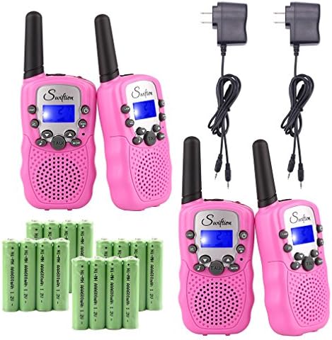 Swiftion Rechargeable Kids Walkie Talkies 22 Channel 0.5W FRS/GMRS 2 Way Radios with Charger and Rechargeable Batteries (Pink, Pack of 4)