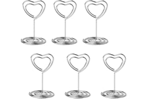 Jofefe 20pcs Mini Place Card Holder, Table Number Holders, Table Card Holders, Table Number Stands, Wire Table Picture Photo Holder Menu Memo Clips for Wedding Favors with Heart Shaped (Silver)