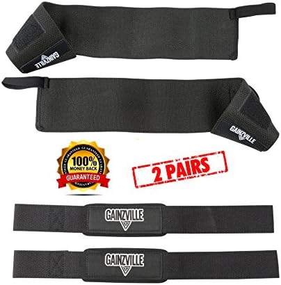 Weight Lifting Wrist Wraps and Weight Lifting Straps with Cotton Padding For Bodybuilding Power lifting Weightlifting Strength Training (2 Pairs - 1 Pair of each)