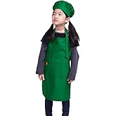 ALIPOBO Kids Apron and Chef Hat Set, Children's Adjustable Bib Apron with 2 Pockets. Cute Boys Girls Kitchen Apron for Cooking, Baking, Painting, Training Wear (2-5 Year, Green)
