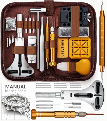EasyTime Beginners Watch Repair Kit: 149PCS Watch Tools with Manual for Link Removal and Battery Replacement - 108 Spring Bars for Strap Adjustment, Gift for DIY Enthusiasts