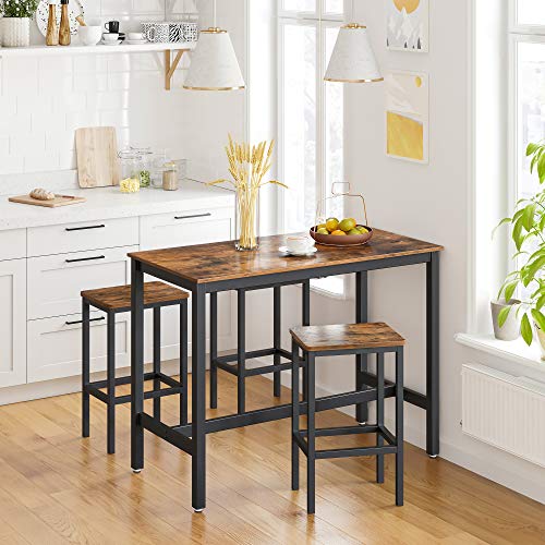 VASAGLE Bartisch-Set, Stehtisch mit 2 Barhockern, 120 x 60 x 90 cm, Küchentresen mit Barstühlen, Küchentisch und… – Bild 3