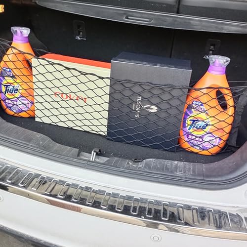 Car Boot Storage Net 110 x 60 cm – Extendable up to 220 x 120 cm – Elastic with 4 Hooks – For Most Cars