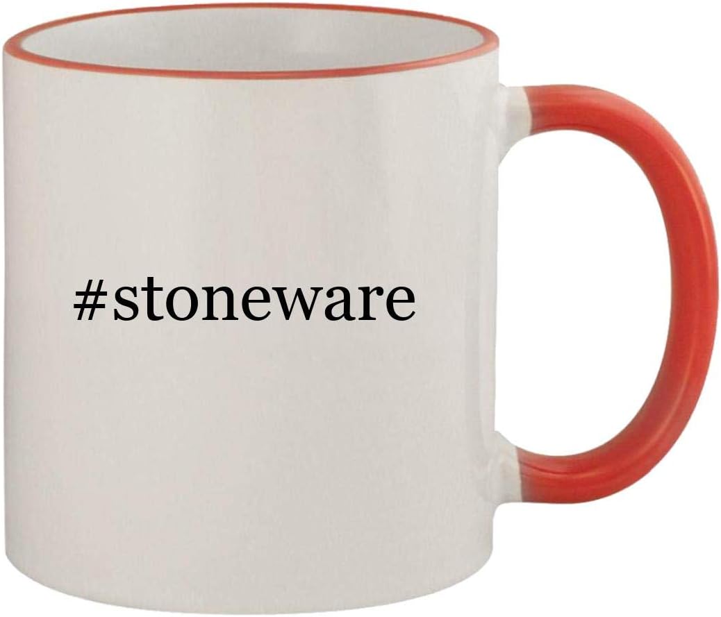 #stoneware - 11oz Ceramic Colored Rim & Handle Coffee Mug, Red