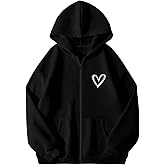 Verdusa Women's Heart Print Hoodie Sweatshirt Casual Zip Up Jacket Outerwear with Pockets