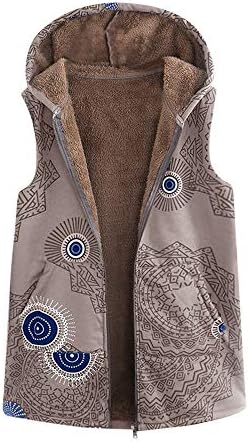 Women Winter Hooded Gilet Print Faux Fur Puffer Quilted Vest Bodywarmer Zip Up Sleeveless Waitcoat Jacket Girl