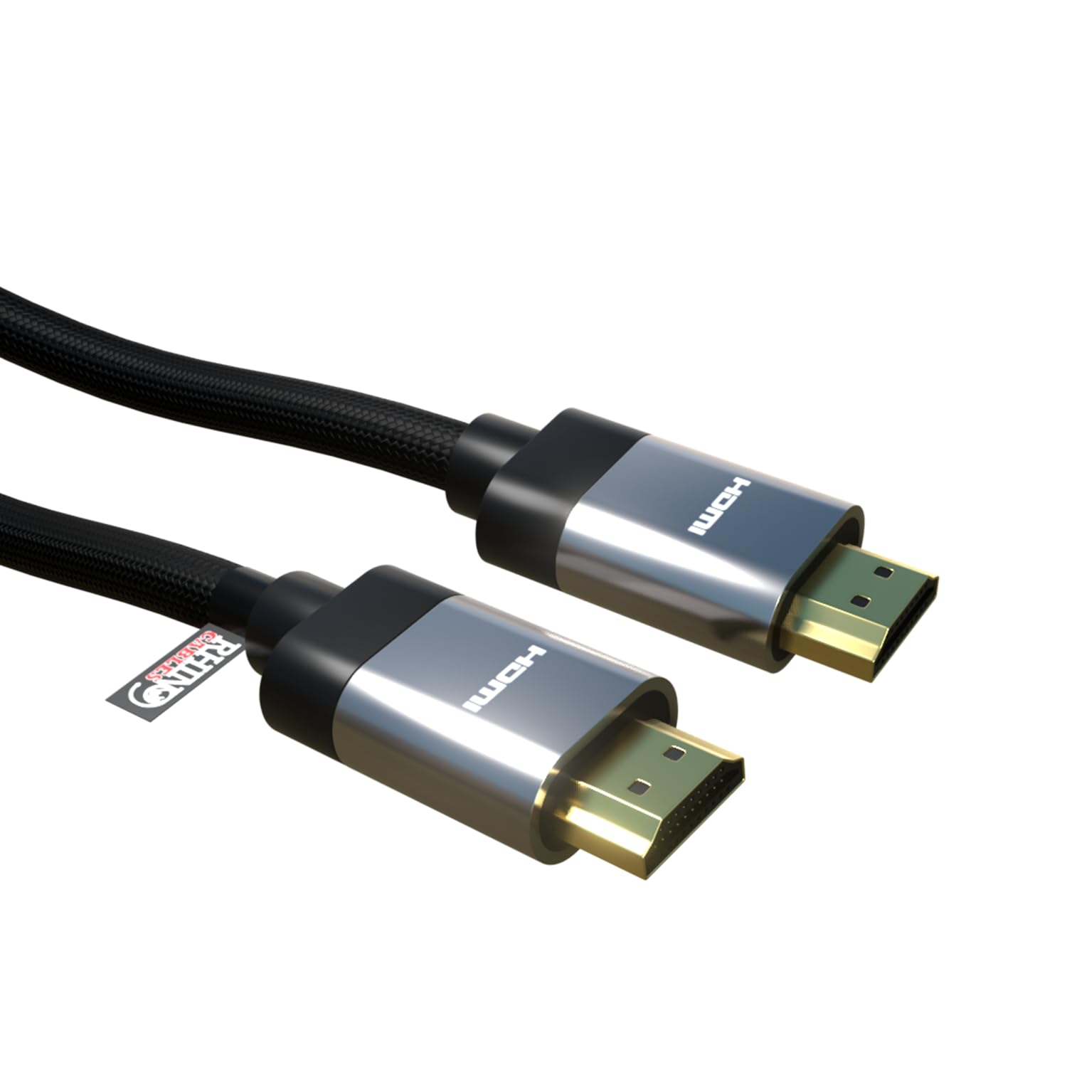rhinocables Ultra High-Speed HDMI 2.1 Cable – Braided Copper 8K Lead with HDR, Dolby Atmos, VRR & ALLM | Ideal for Gaming Consoles, TVs, Projectors & Home Cinema (Silver, 2m)